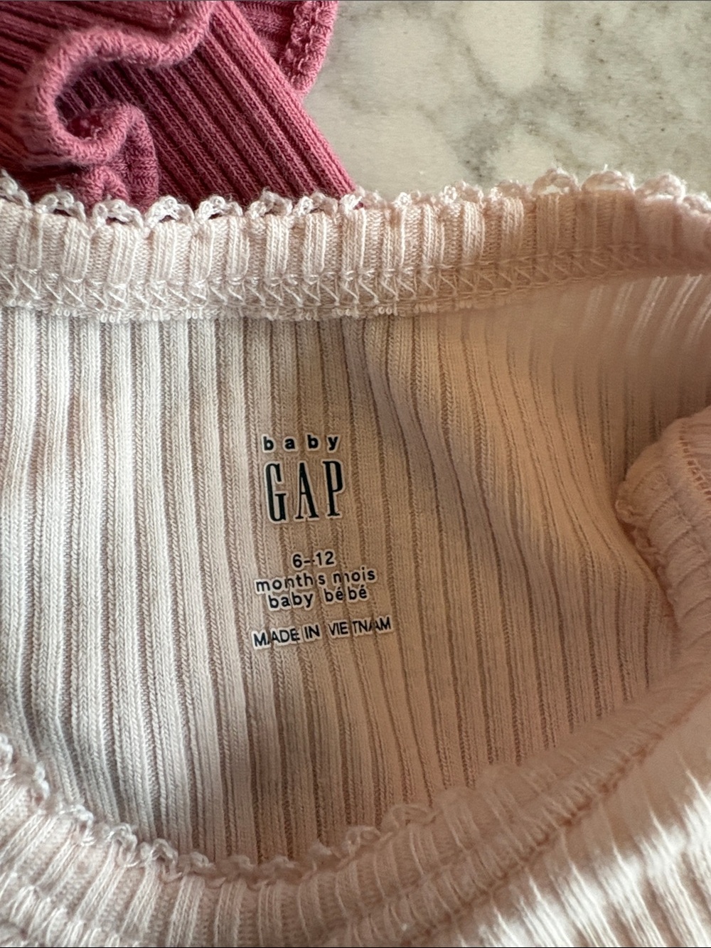 GAP Ribbed Ruffle Long-Sleeve One-Pieces - Rose & Light Pink - Picture 3 of 3